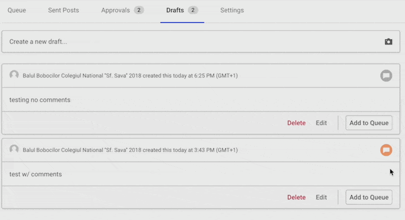 A gif showing how comments on drafts would look