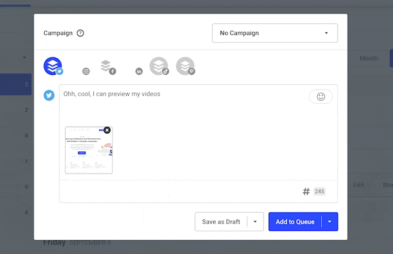 Image showing how you can preview videos in Buffer