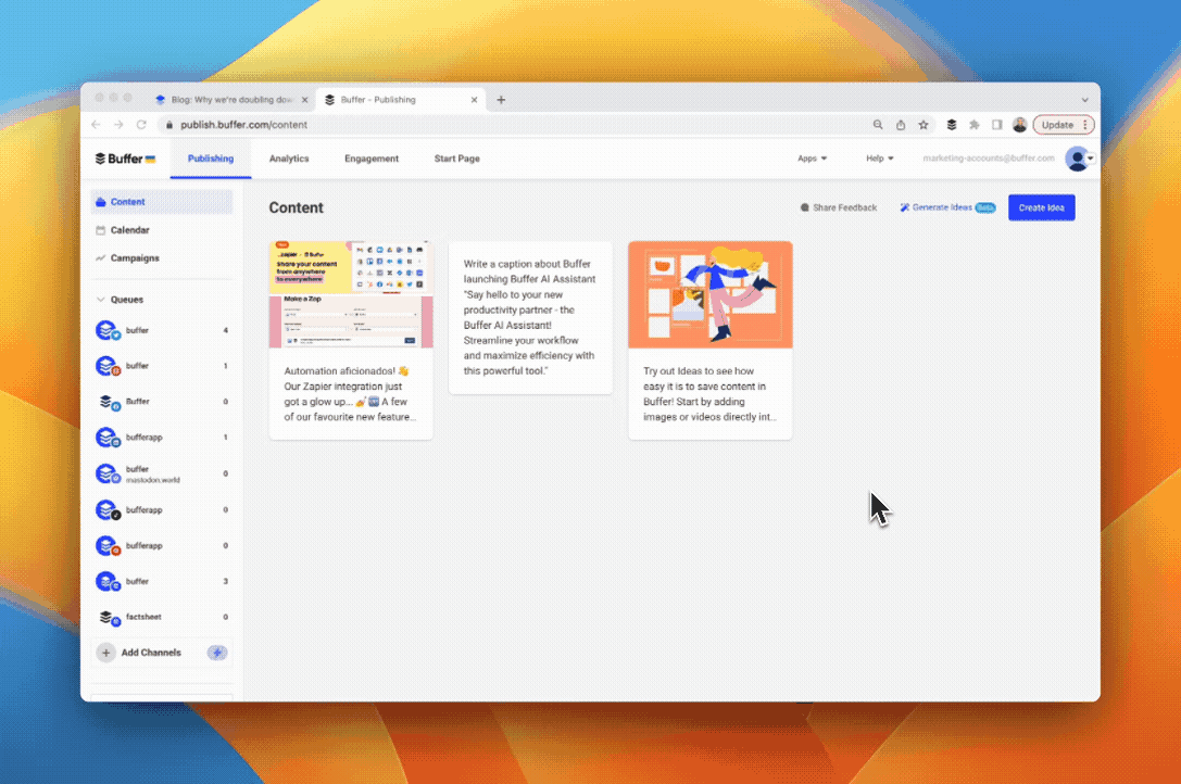 GIF showing how to generate personalized ideas with Buffer's AI