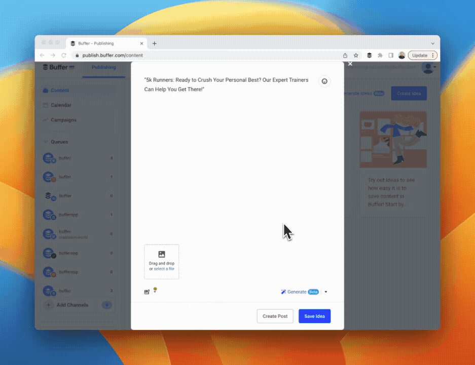 GIF showing how to rephrase and expand posts using Buffer's AI