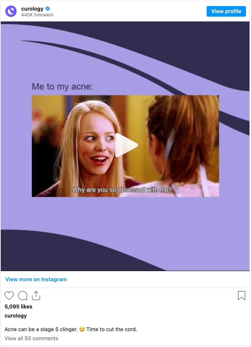 Screenshot of Curology's Instagram post meme