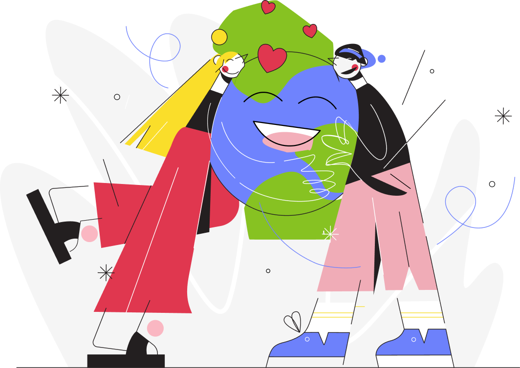 Two people hugging our happy planet