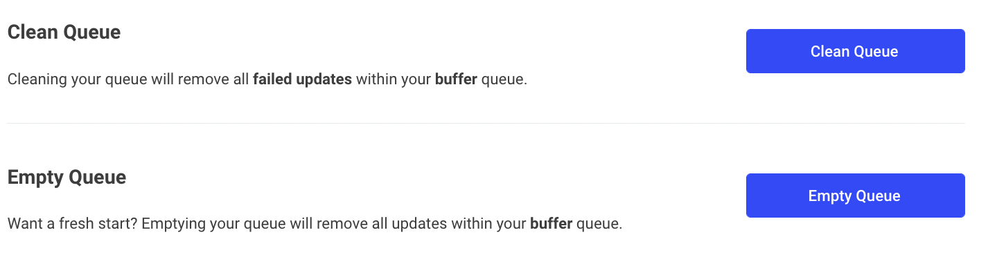 Empty queue and clean queue buttons in Buffer